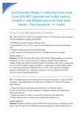Food Protection Manager Certification Exam Actual Exam 2026&sol;2027&colon; Questions and Verified Answers &vert; Graded A&plus; with Detailed Answers for Food Safety Success &ndash; Pass Guaranteed - A&plus; Graded