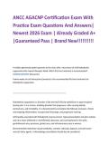 ANCC AGACNP Certification Exam With  Practice Exam Questions And Answers&vert;  Newest 2026 Exam &vert; Already Graded A&plus;  &vert;Guaranteed Pass &vert; Brand New&excl;&excl;&excl;&excl;&excl;&excl;&excl;&excl;&excl;&excl;