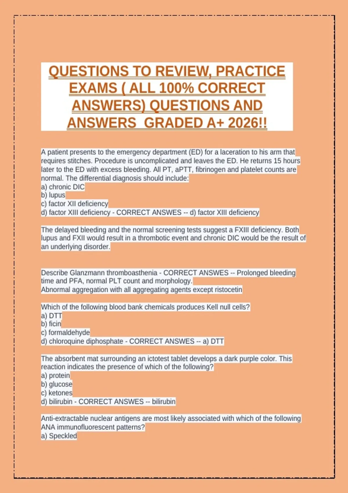 QUESTIONS TO REVIEW, PRACTICE EXAMS ( ALL 100% CORRECT ANSWERS ...