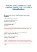 Australian Nursing And Midwifery Council  Actual Final Questions Correct Answer And A  Rationale New Exam 