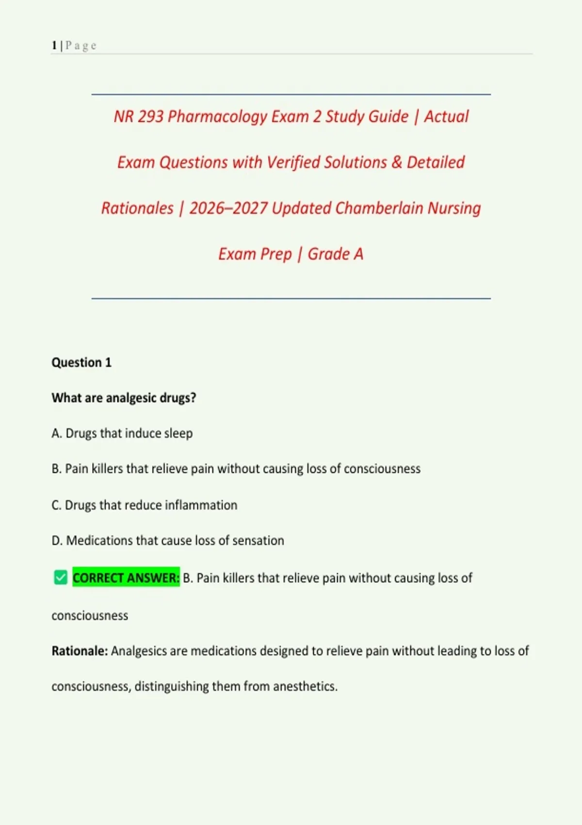 NR 293 Pharmacology Exam 2 Study Guide | Actual Exam Questions with ...