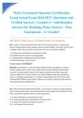 Water Treatment Operator Certification Exam Actual Exam 2026&sol;2027&colon; Questions and Verified Answers &vert; Graded A&plus; with Detailed Answers for Drinking Water Success &ndash; Pass Guaranteed - A&plus; Graded