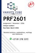 PRF2601 Assignment 1 &lpar;DETAILED ANSWERS&rpar; Semester 1 2026 - DISTINCTION GUARANTEED 