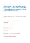 NUR 265 Exam 3 Medical Surgical Nursing  Galen college Actual Exam Newest 2026-2027  With complete questions and answers already  graded A&plus;&comma; Exams of Nursing