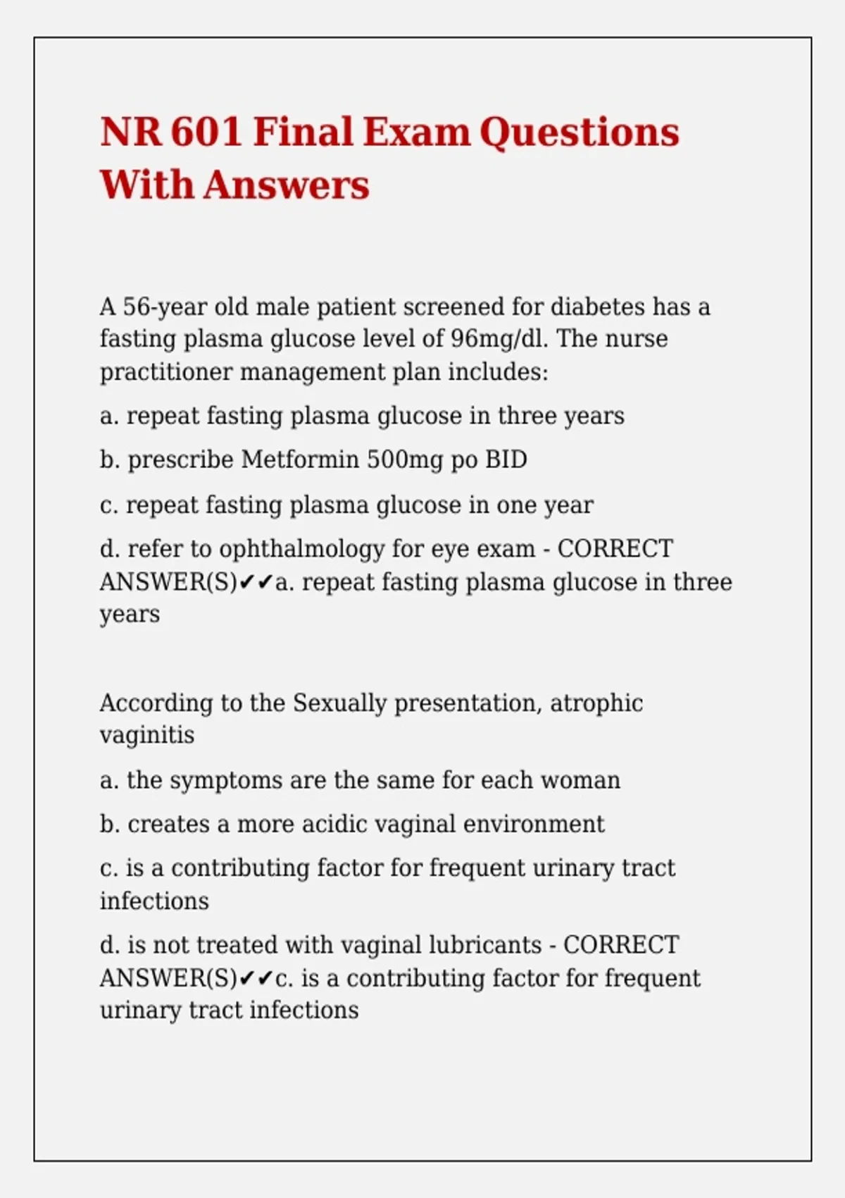 NR 601 Final Exam Questions With Answers - NR 601 - Stuvia US