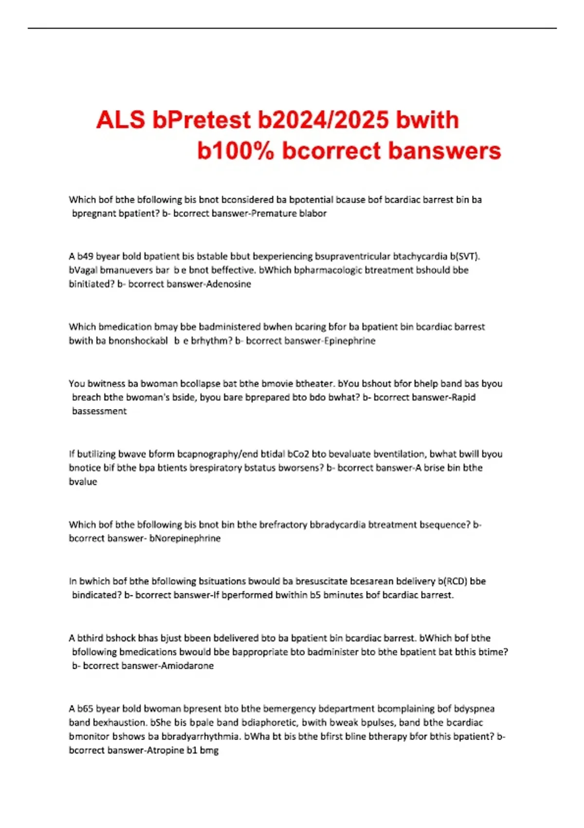 ALS Pretest with 100% Correct Answers | Advanced Life Support (ALS ...