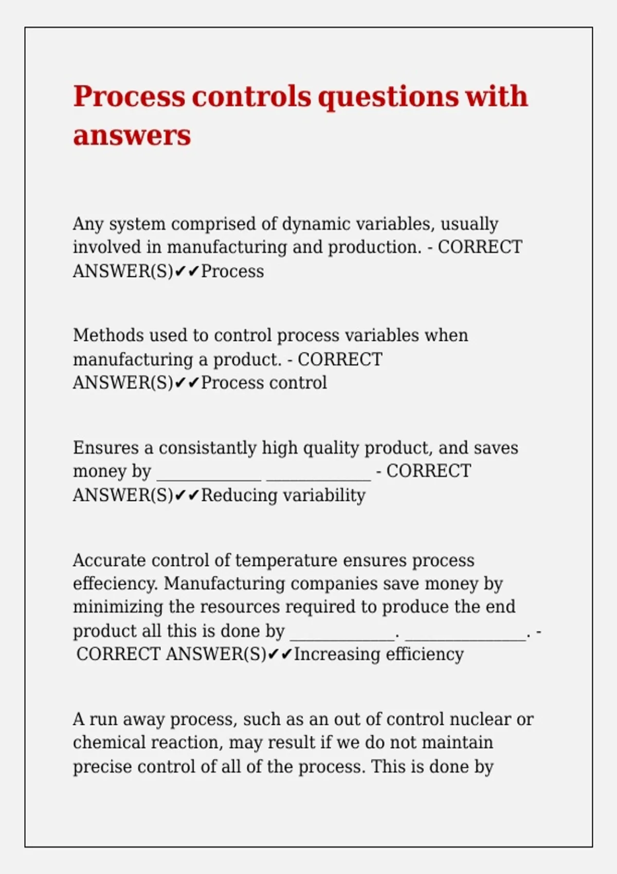 Control Questions Unit 1 Process Control Theory Questions With Answers. - Process Control ...