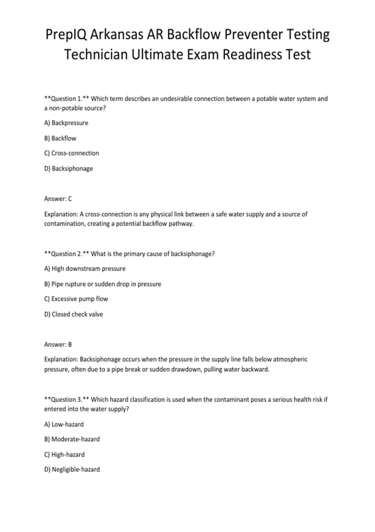 PrepIQ Arkansas AR Backflow Preventer Testing Technician Ultimate Exam ...