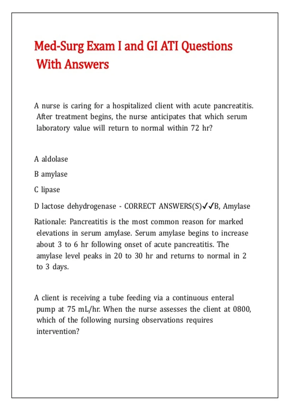 Med-Surg Exam I and GI ATI Questions With Answers - Nursing 231 - Stuvia US