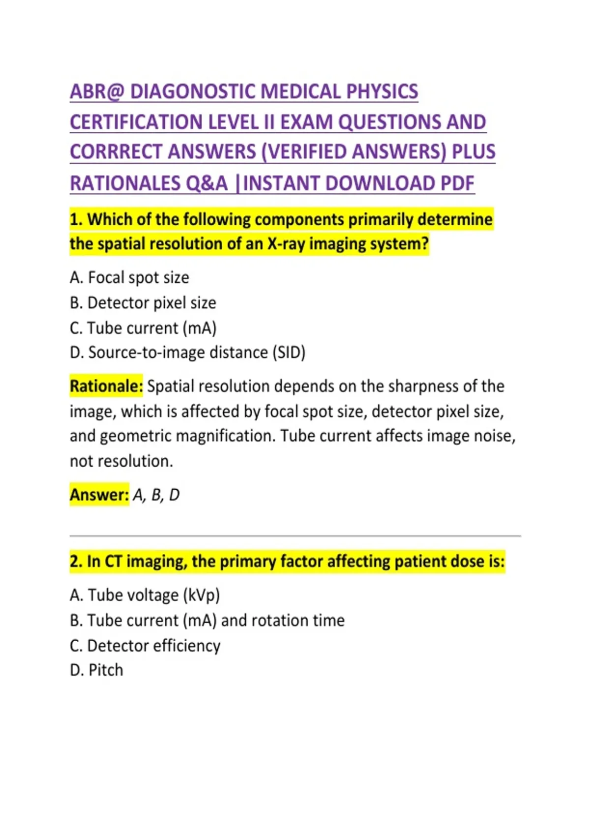 ABR Diagnostic Medical Physics Certification Level II Exam Questions ...