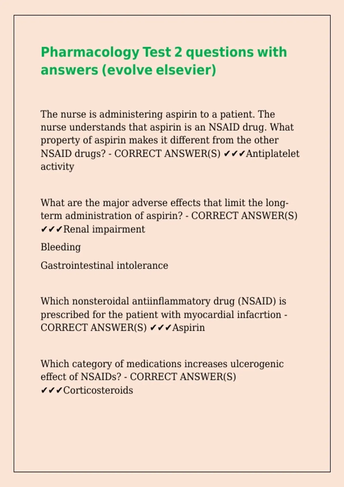 Pharmacology Test 2 questions with answers (evolve elsevier) - Advanced ...