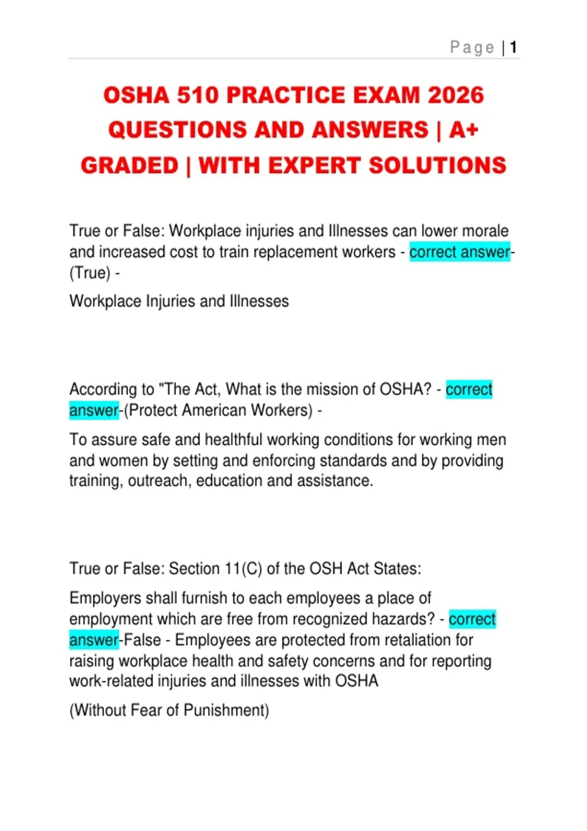 OSHA 510 PRACTICE EXAM 2026 QUESTIONS AND ANSWERS | A+ GRADED | WITH ...