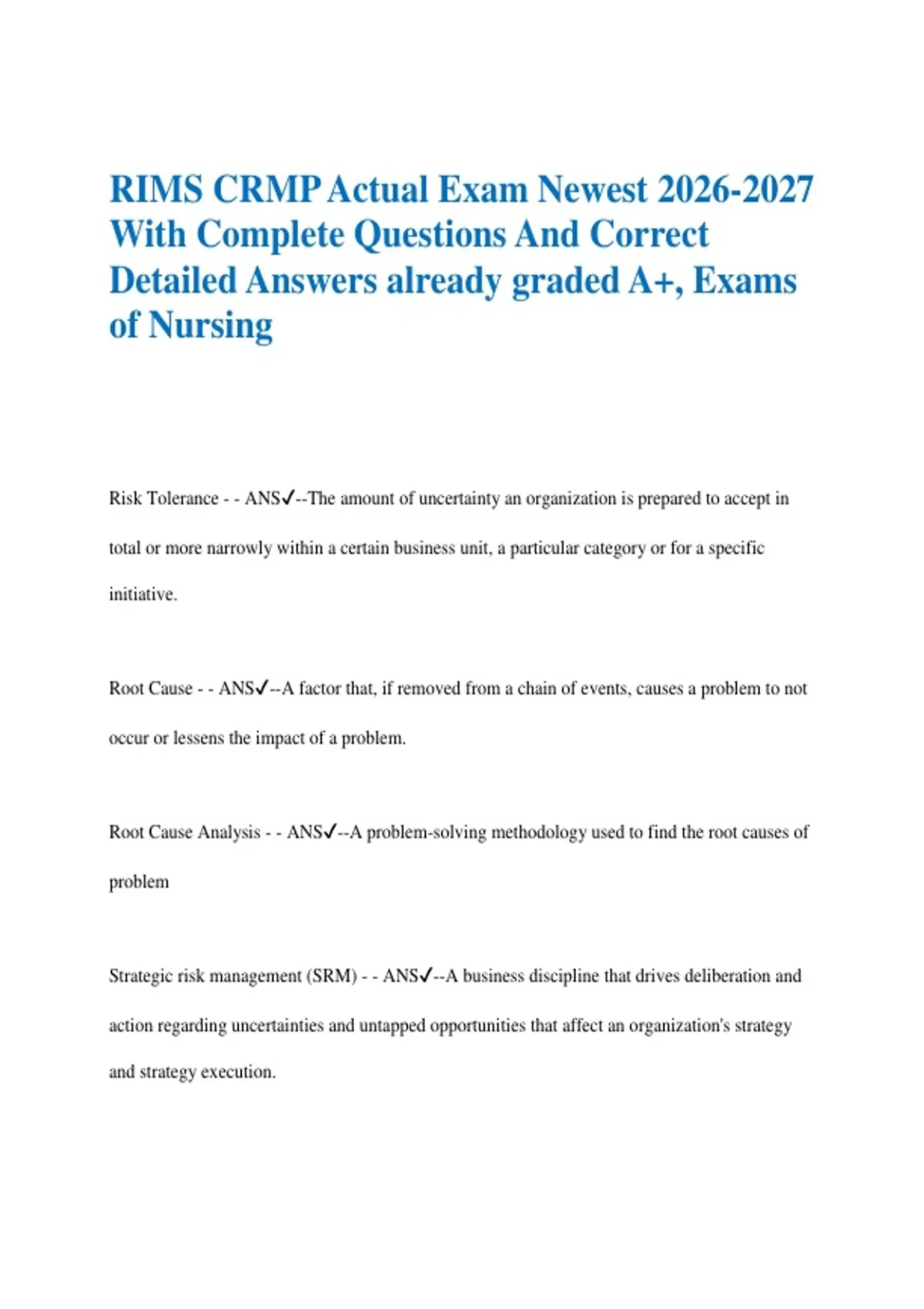 Neuring Rims RIMS CRMP Actual Exam Newest With Complete Questions And Correct ...