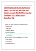 California Security Guard Registration  Exam &ndash; Practice Test Questions And  Correct Answers &lpar;Verified Answers&rpar; Plus  Rationales 2025 Q&A &vert; Instant  Download Pdf