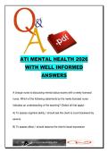 ATI Mental Health Nursing Exam &ndash; 120 Questions and Answers on Anxiety&comma; Depression&comma; Schizophrenia&comma; ECT &vert; 2026