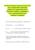 Certified Surgical Cleaning Technician  CSCT EXAM PREP 2026&sol;2027  COMPLETE QUESTIONS WITH  VERIFIED CORRECT ANSWERS &vert;&vert;  100&percnt; GUARANTEED PASS  <NEWEST VERSION> 