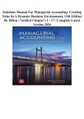 Solutions Manual for Managerial Accounting&colon; Creating Value in a Dynamic Business Environment&comma; 13th Edition by Hilton &vert; Verified Chapter's 1 - 17 &vert; Complete