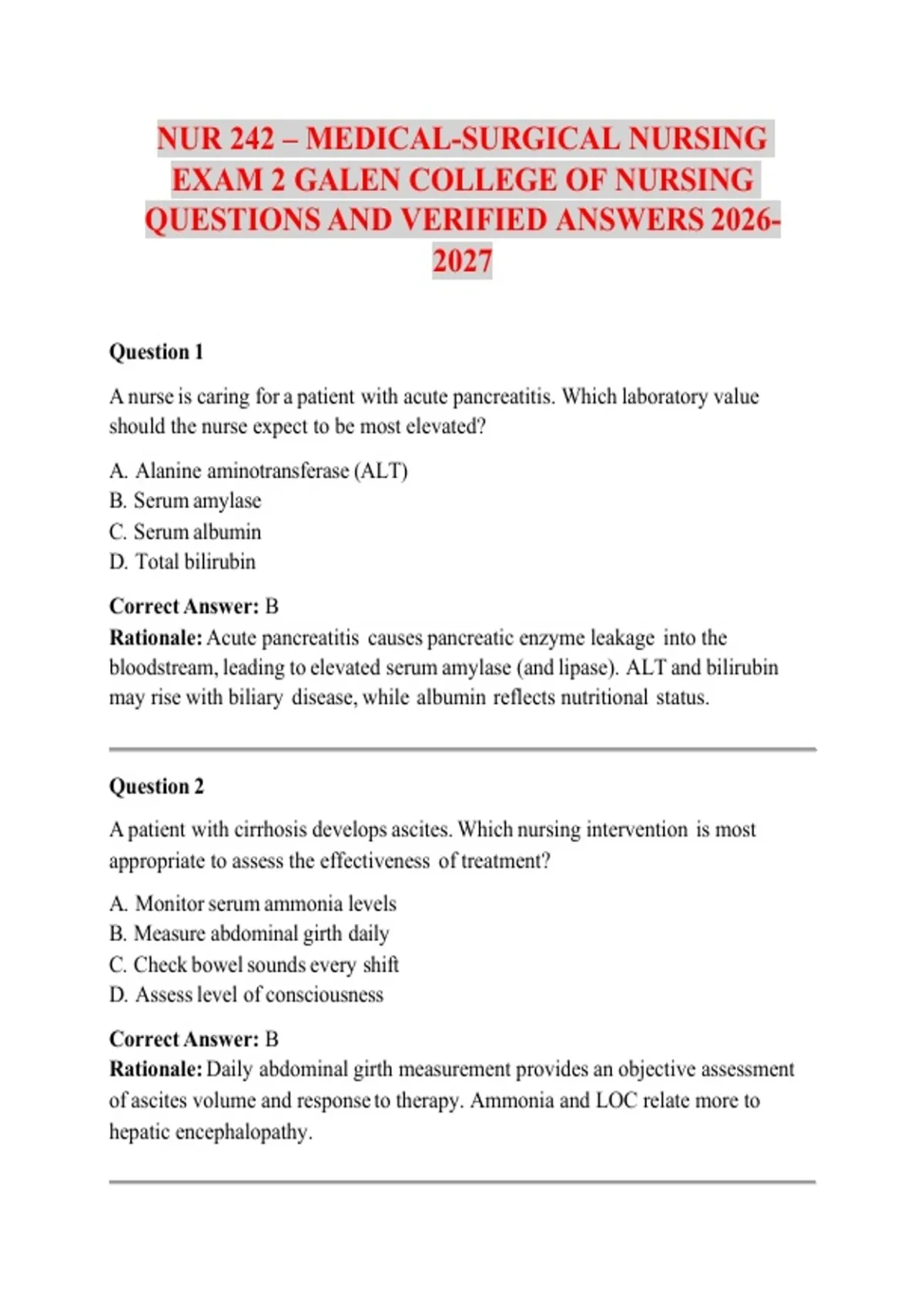 Medical-Surgical Nursing Exam Study Guide with Practice Questions and ...