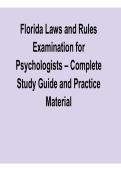 2025&sol; 2026 Florida Laws and Rules Examination for Psychologists Complete Study Guide and Practice Material with solution