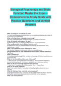 Biological Psychology and Brain Function Master the Exam 2026&sol;2027 &vert; Verified Answers & Practice Questions