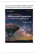 Test bank for A First Course in Differential Equations with Modeling Applications 12th Edition with test questions and answers graded A&plus;