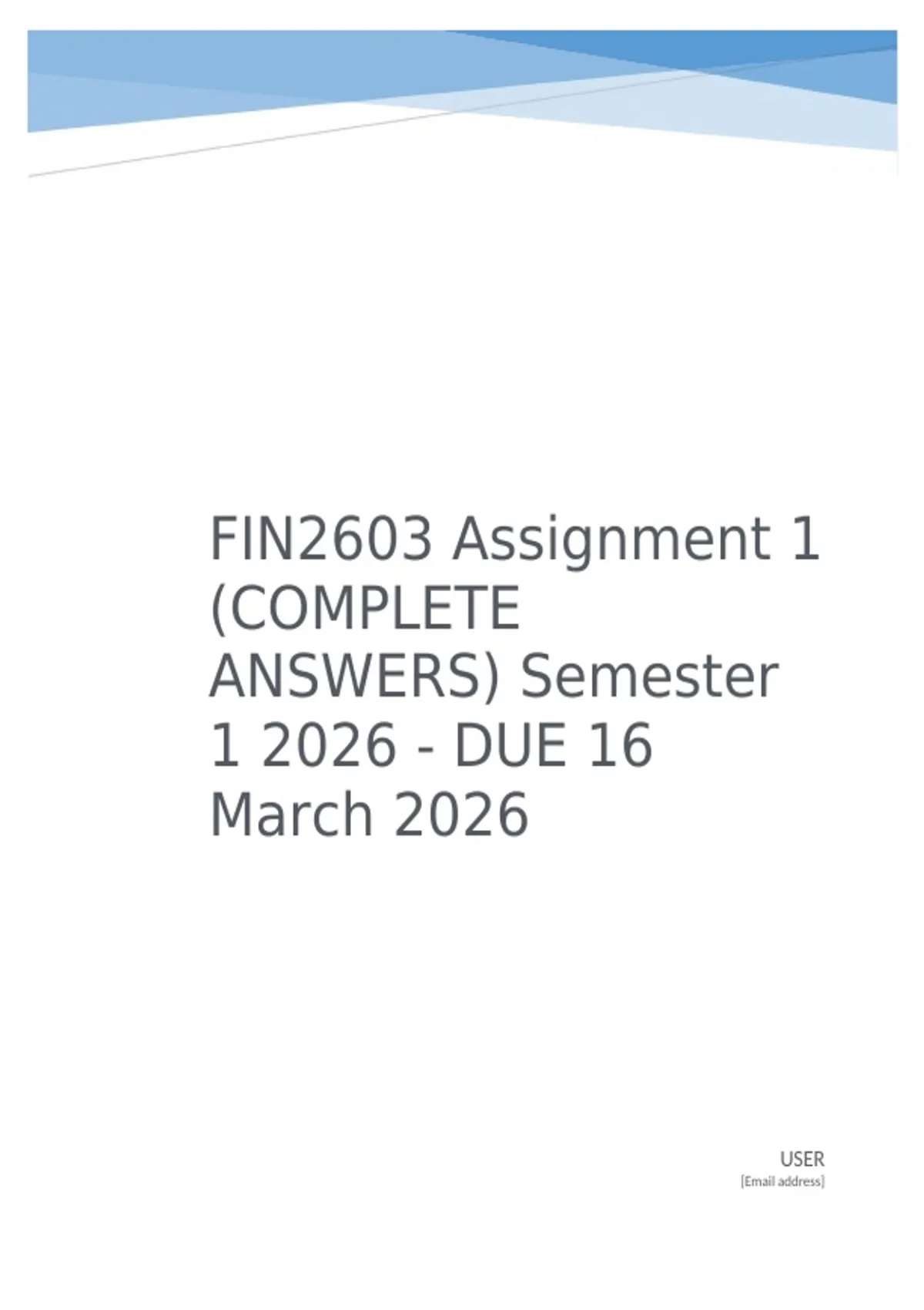 FIN2603 Assignment 1 (COMPLETE ANSWERS) Semester 1 2026 - DUE 16 March ...