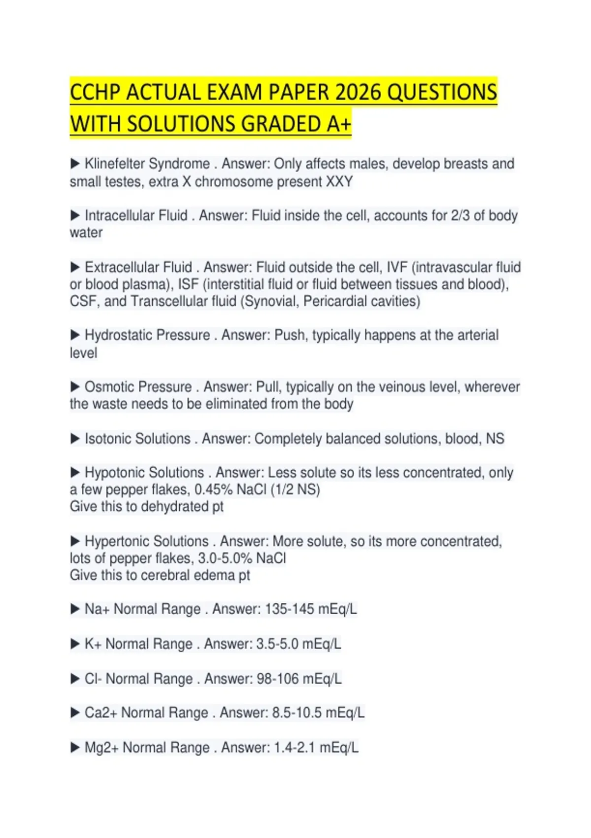 CCHP ACTUAL EXAM PAPER 2026 QUESTIONS WITH SOLUTIONS GRADED A+ - CCHP ...