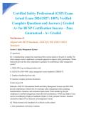Certified Safety Professional &lpar;CSP&rpar; Exam Actual Exam 2026&sol;2027&colon; 100&percnt; Verified Complete Questions and Answers &vert; Graded A&plus; for BCSP Certification Success &ndash; Pass Guaranteed - A&plus; Graded