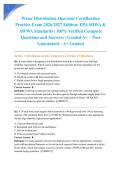 Water Distribution Operator Certification Practice Exam 2026&sol;2027 Edition&colon; EPA SDWA & AWWA Standards &vert; 100&percnt; Verified Complete Questions and Answers &vert; Graded A&plus; &ndash; Pass Guaranteed - A&plus; Graded
