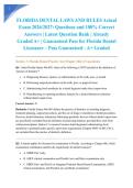 FLORIDA DENTAL LAWS AND RULES Actual Exam 2026&sol;2027&colon; Questions and 100&percnt; Correct Answers &vert; Latest Question Bank &vert; Already Graded A&plus; &vert; Guaranteed Pass for Florida Dental Licensure &ndash; Pass Guaranteed - A&plus; Graded