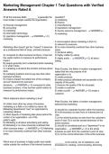 Marketing Management Chapter 1 Test Questions with Verified Answers Rated A