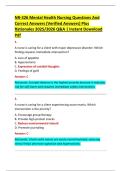 NR-326 Mental Health Nursing Questions And  Correct Answers &lpar;Verified Answers&rpar; Plus  Rationales 2025&sol;2026 Q&A &vert; Instant Download  Pdf 