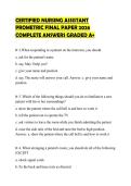 CERTIFIED NURSING ASSISTANT PROMETRIC FINAL PAPER 2026 COMPLETE ANSWERS GRADED A&plus;