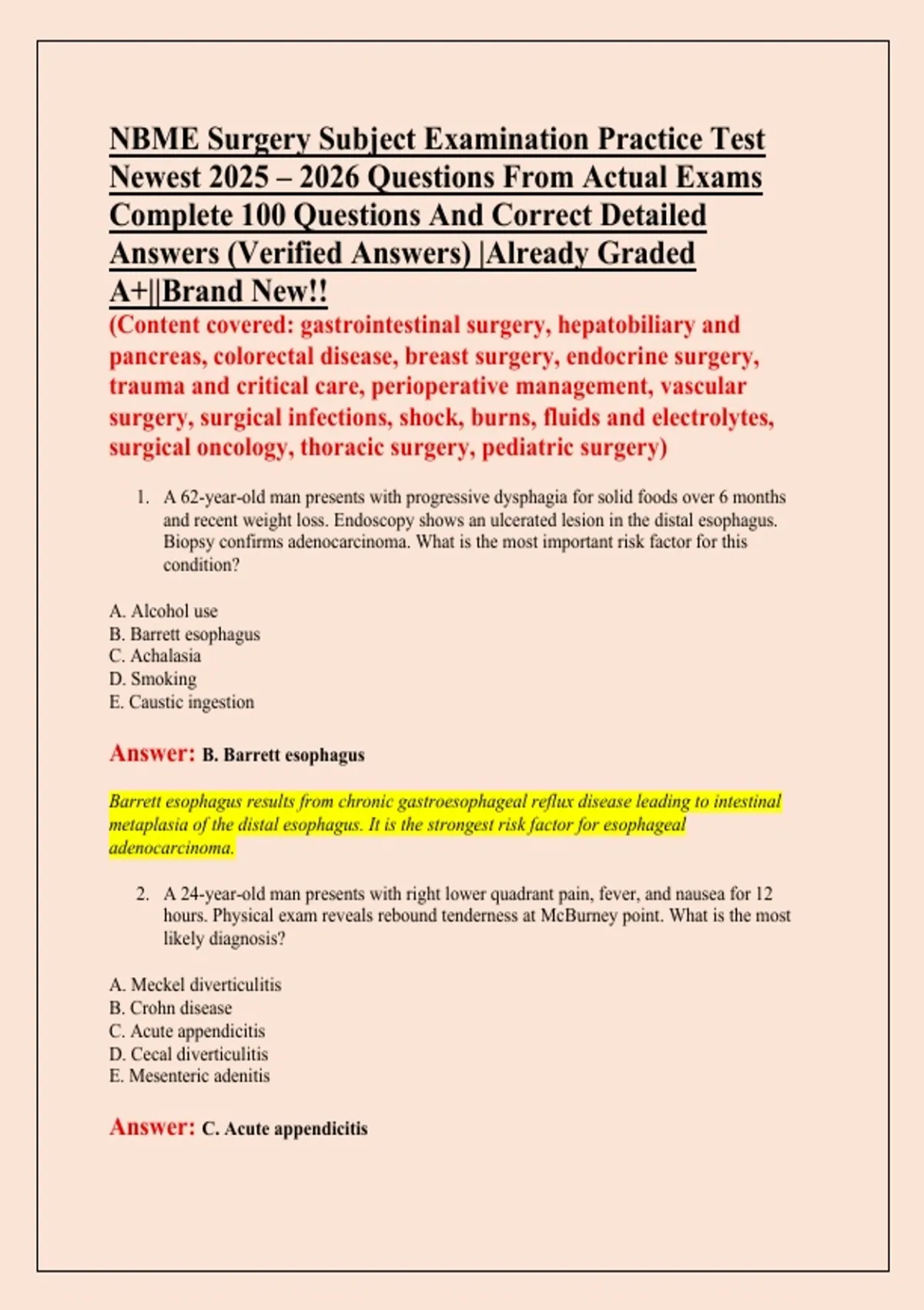 NBME Surgery Subject Examination Practice Test Newest 2025 – 2026 ...