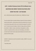 AAPC - Certified Professional Coder &lpar;CPC&rpar; Certification Exam QUESTIONS AND CORRECT VERIFIED SOLUTIONS LATEST UPDATE THIS YEAR &ndash; JUST RELEASED