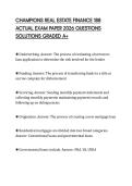 CHAMPIONS REAL ESTATE FINANCE 188 ACTUAL EXAM PAPER 2026 QUESTIONS SOLUTIONS GRADED A&plus;