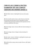 CHEM 103 LAB 2 CHEMICAL REACTION EXAMINATION TEST 2026 COMPLETE QUESTIONS AND ANSWERS GRADED A&plus;