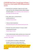 CNUR 8301 Final Exam Current Issues and Future Perspectives&comma; 2025&sol;2026 &ndash; Latest Updated Questions and Answers Study Guide&vert;CNUR 8301&colon; Current Issues & Future Perspectives &ndash; Final Exam 2025&sol;2026  &vert; Focus&colon; Contemporary nursing challenges&comma; healthcare policy&comma; 
