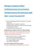 Michigan Compliance Officer  Certification Exam Correct Answers  &lpar;Verified Answers&rpar; Plus Rationales 2026  Q&A &vert; Instant Download Pdf