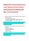 Michigan Water Treatment Operator Level  1 Exam  Questions and Correct Answers  &lpar;Verified Answers&rpar; Plus Rationales 2026  Q&A &vert; Instant Download Pdf 