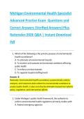 Michigan Environmental Health Specialist  Advanced Practice Exam  Questions and  Correct Answers &lpar;Verified Answers&rpar; Plus  Rationales 2026 Q&A &vert; Instant Download  Pdf  