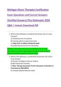 Michigan Music Therapist Certification  Exam Questions and Correct Answers  &lpar;Verified Answers&rpar; Plus Rationales 2026  Q&A &vert; Instant Download Pdf