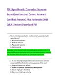 Michigan Genetic Counselor Licensure  Exam Questions and Correct Answers  &lpar;Verified Answers&rpar; Plus Rationales 2026  Q&A &vert; Instant Download Pdf