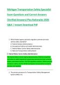 Michigan Transportation Safety Specialist  Exam Questions and Correct Answers  &lpar;Verified Answers&rpar; Plus Rationales 2026  Q&A &vert; Instant Download Pdf