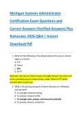 Michigan Systems Administrator  Certification Exam Questions and  Correct Answers &lpar;Verified Answers&rpar; Plus  Rationales 2026 Q&A &vert; Instant  Download Pdf 