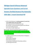 Michigan Search & Rescue Advanced  Specialist Exam Questions and Correct  Answers &lpar;Verified Answers&rpar; Plus Rationales  2026 Q&A &vert; Instant Download Pdf