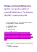 Michigan Commercial Real Estate Broker  Specialty Exam Questions and Correct  Answers &lpar;Verified Answers&rpar; Plus Rationales  2026 Q&A &vert; Instant Download Pdf 