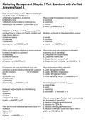 Marketing Management Chapter 1 Test Questions with Verified Answers Rated A