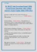   NC BLET Anti-Terrorism Exam &vert;&vert; 2026  &lpar;Actual Exam&rpar; Questions with verified  Answers &lpar;Latest Update 2026&rpar; UPDATE&excl;&excl; 