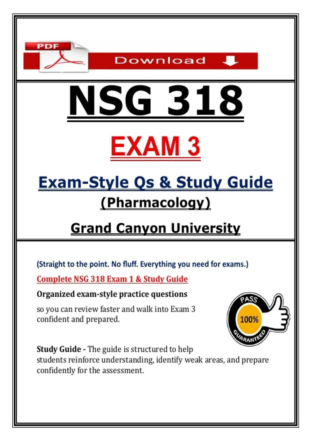 NSG 318 Exam 3 (PDF) | Pharmacology Study Guide | Grand Canyon ...
